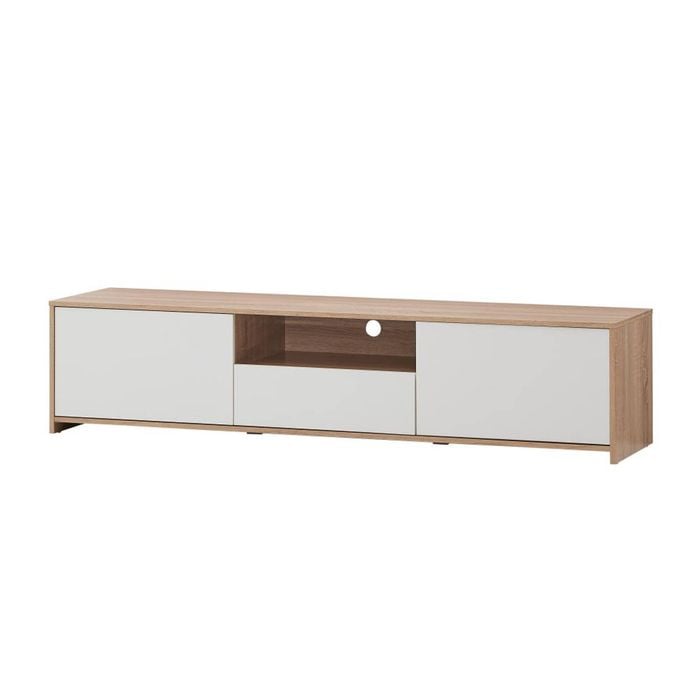 Lesley Entertainment Unit TV Cabinet Lowline 180cm 2 Doors 1 Drawer Oak and White