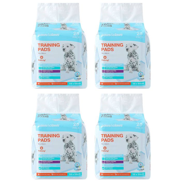 4x 25PK Paws & Claws 56x56cm Antibacterial Training Pads