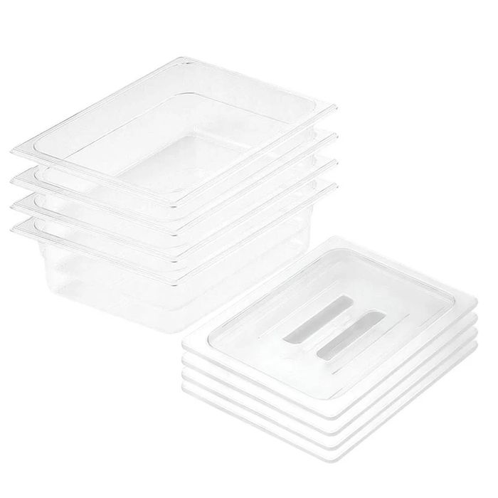 SOGA 1/2 GN Polycarbonate Food Pan 100mm Clear 4 Pack with Lids