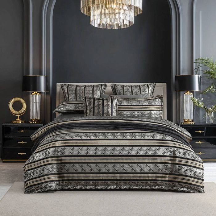 Renee Taylor Regalia Collection Mayana Quilt Cover Set Silver & Black Super King