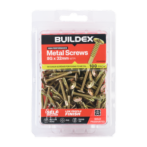 Buildex 8G x 32mm Gold Passivated Sheet Metal Screws - 100 Pack