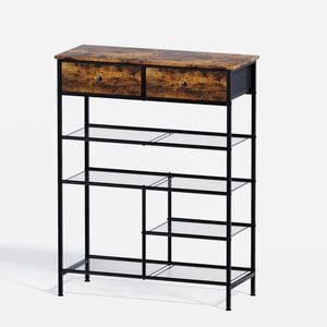 Advwin Shoe Rack Shoe Storage Organizer w/ 2 Drawers and Open Mesh Shelves Freestanding Shoe Shelves Walnut