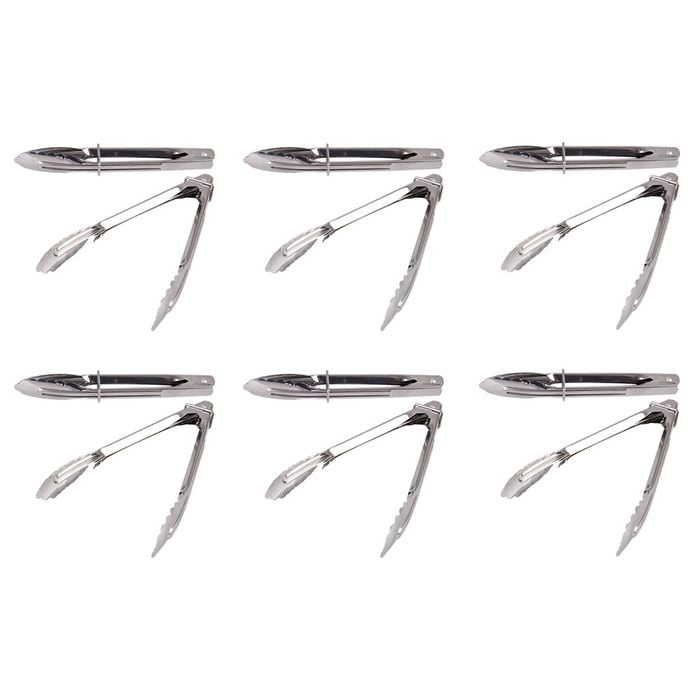 6x 2pc Appetito Stainless Steel Mini Tongs 18cm Home Kitchen Cooking