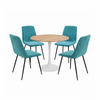 FORET 5pcs Round Dining Table Set White Base with 4 Velvet Chairs