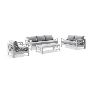 Kansas 3+2+1 Seater Lounge Set Coffee Table White & Olefin Grey Cushions
