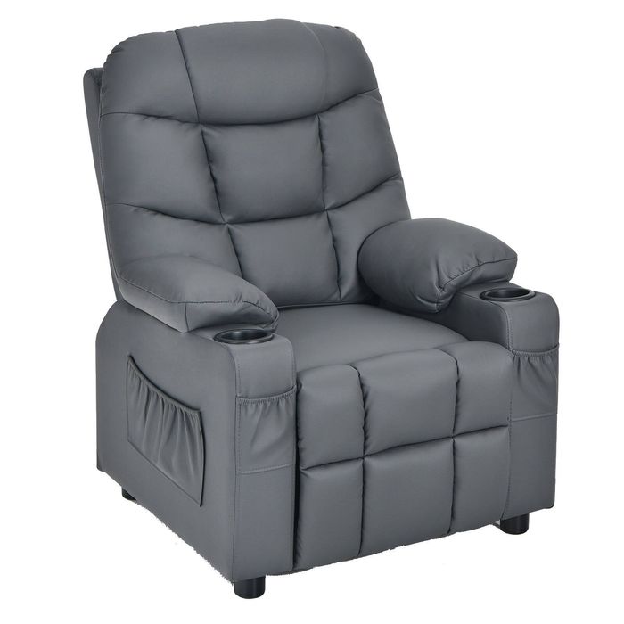 Costway Kids Recliner PU Leather Sofa Lounge Chair Grey