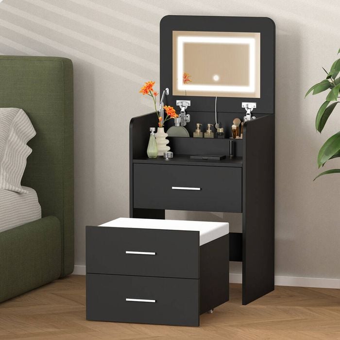 Alfordson Dressing Table Stool Set Bedside Table Black