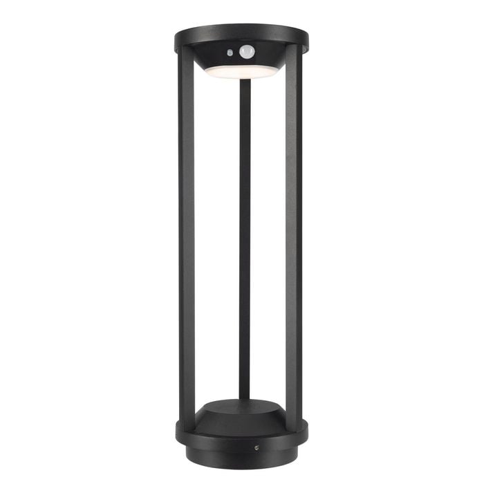 Brilliant Black Victor Exterior Solar Bollard Light With Sensor