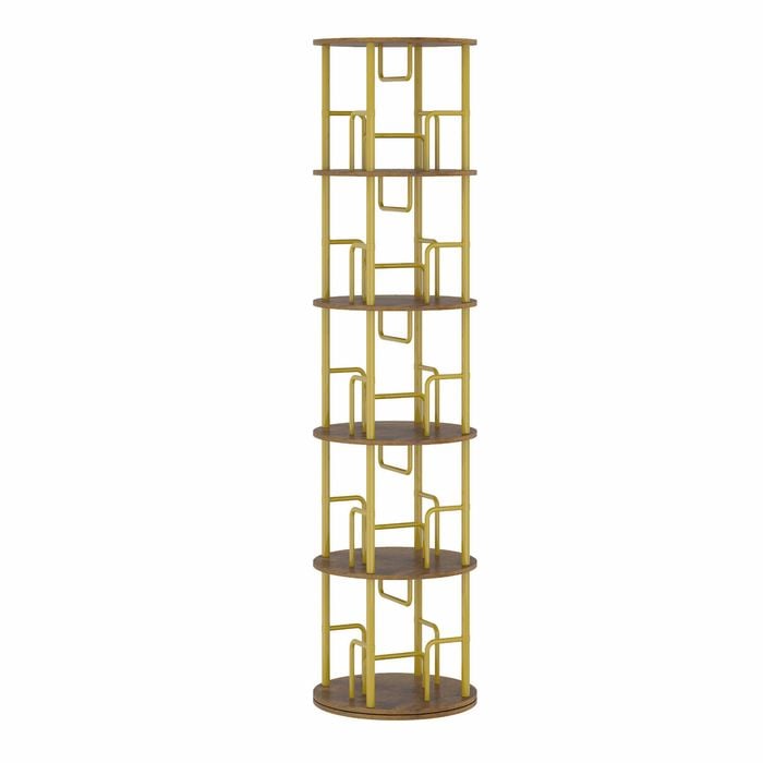 Ufurniture 5 Tier Rotating Bookshelf Floor Standing Bookcase Swivel Storage Tower Display Shelf Corner Storage Organizer Gold