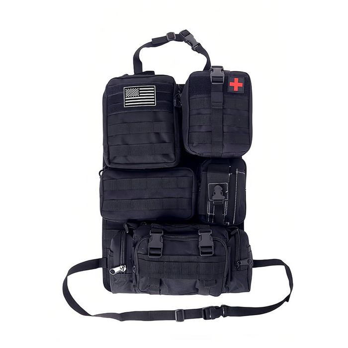 Catzon Tactical Car Seat Back Storage Bag 5 Detachable Pockets-black