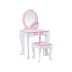 Costway Kids Vanity Dressing Table Stool Set w/Mirror White & Pink