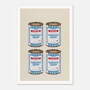 Galrie Banksy Four Soup Cans Art Print - Gold on Cream, 2005 Limited Edition, Poster Only, A0 84 x 119cm (33 X 47inch)