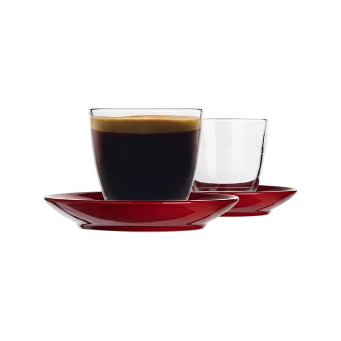 Duralex 12 Piece Gigogne Glass Coffee Cup and Ceramic Saucer Set - 220ml