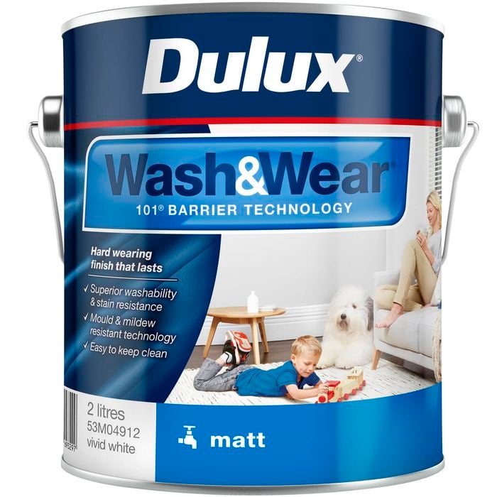 Dulux Wash&Wear Vivid White Matt Interior Paint - 2L