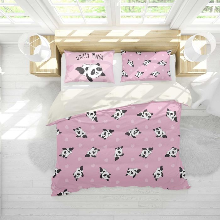 3D Cartoon Panda Pink Quilt Cover Set Bedding Set Pillowcases 98