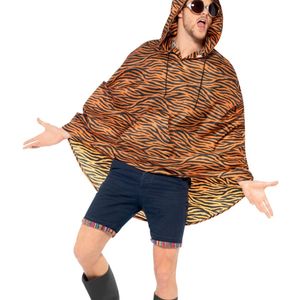 Striped Mens Animal Tiger Poncho Costume - One Size