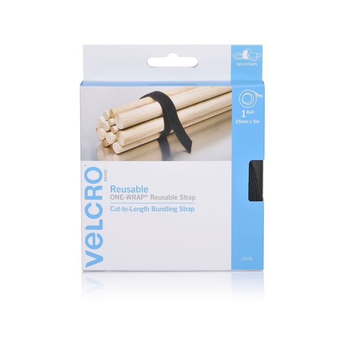 VELCRO Brand 25mm x 5m Black Reusable Wrap