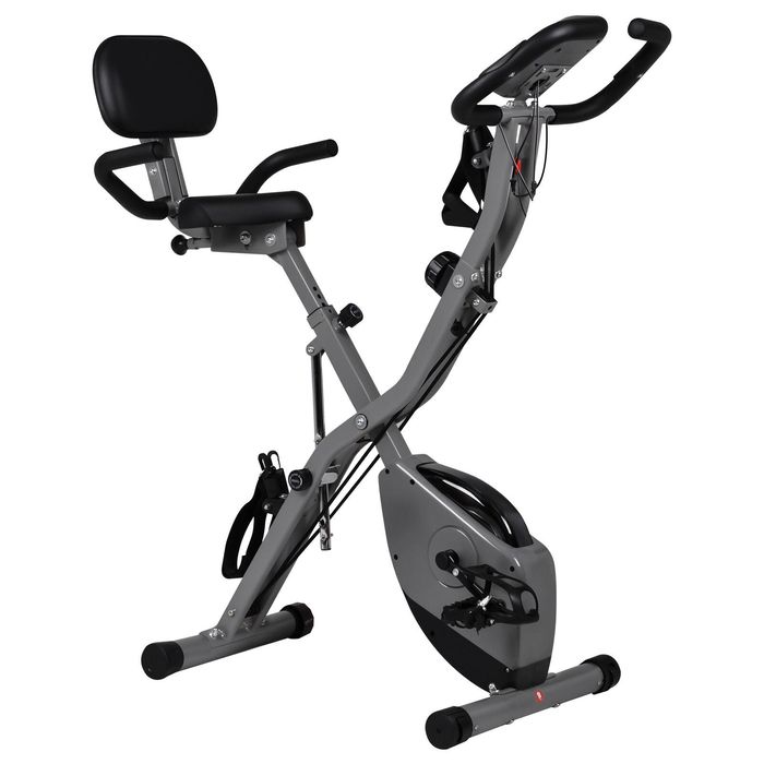 Advwin Folding Exercise Bike w/Back Support & 16 Level Adjustable Resistance, Wheels, Pulse Sensor, 120kg Capacity