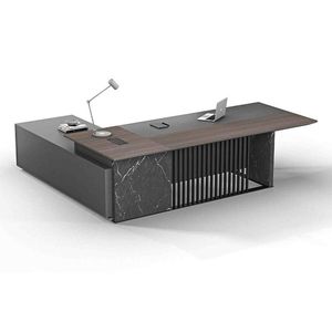 Modern Furniture MADEIRA 220cm Executive Desk Right Return - Hazelnut & Grey