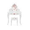 Costway Kids Vanity Desk &stool Set Apple Pattern Table Set W/rotatable Mirror Children Makeup Toy