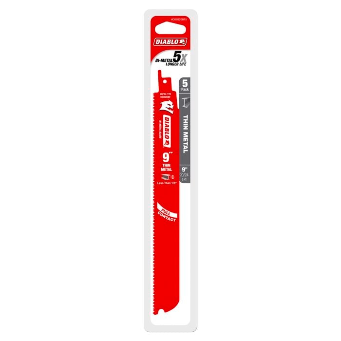 Diablo 9" Bi-Metal Reciprocating Saw Blades for Thin Metal - 5 Pack