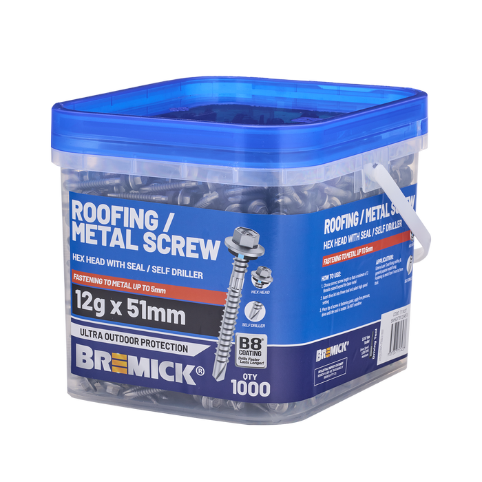Bremick Metal Hex Screw 12g x 51mm B8 BOX 1000
