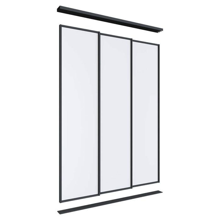 Lugna 2400 x 1800mm Black Melamine Wardrobe Triple Sliding Doors