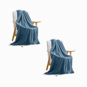 SOGA 2X Blue Throw Blankets – Thick Double-Sided Fleece