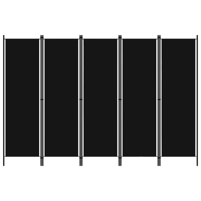 vidaXL 5-Panel Room Divider Black 250cm Folding Panel Privacy Screen Partition