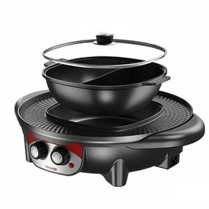 Catzon 2-in-1 Electric Hot Pot And Grill With Temperature Control Cooker-black