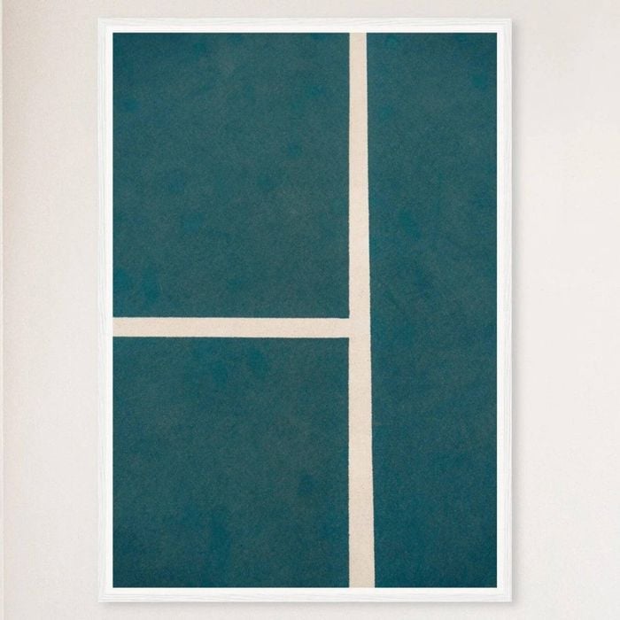 Galrie Stunning Tennis Court Fine Art Print Vibrant Tennis Lines Artwork, White Frame, 50 x 70cm (20 x 28inch)