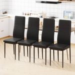 Advwin Set of 4 Dining Chairs Padded Seat Leather Black