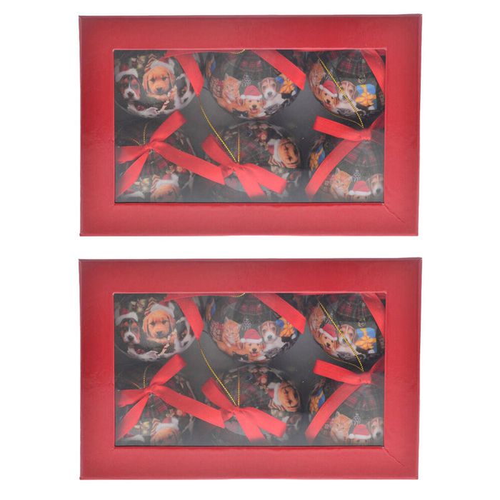 2x 6pc Gibson Gifts Dogs & Cats Christmas Tree Decoration Baubles 80x230x160mm