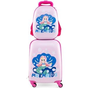 Costway 2pcs Kids Luggage Set Suitcase & Backpack Mermaid Travel Bag