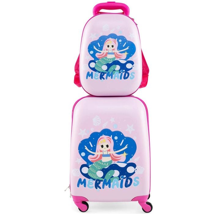Costway 2pcs Kids Luggage Set Suitcase & Backpack Mermaid Travel Bag