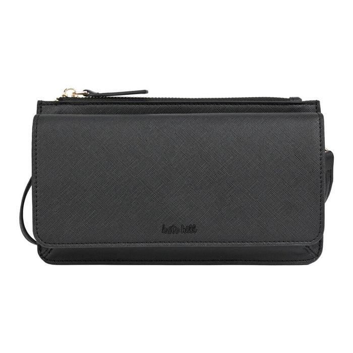Kate Hill Travelling Wallet Accessory w/ Crossbody Strap 12.5x12.5x4cm Black