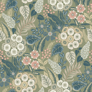 Grandeco 53cm x 10.05m Green Botanical Wallpaper
