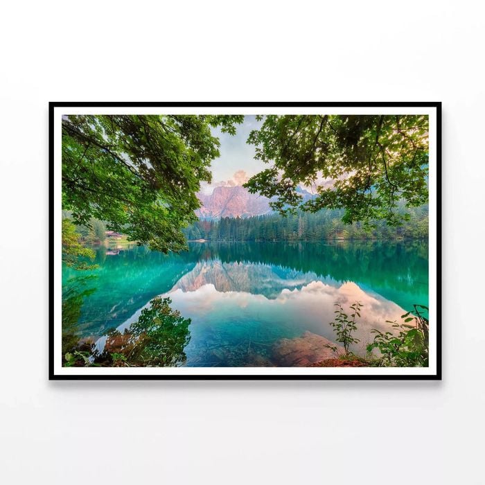Sunset Over Lake with Mountain  Print 100% Australian Made 120x90cm  (Poster)