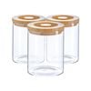 Argon Tableware 3 Piece Glass Jar With Wooden Lid Storage Container Set - Round Scandinavian Style Canister - 750ml
