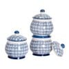 Nicola Spring 3 Piece Hand Printed Sugar Bowl Set - Stoneware Tea Coffee Kitchen Containers - 10.5cm