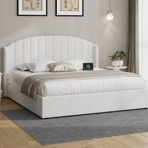 Oikiture Bed Frame King Size With Gas Lift Storage Usb Charging Boucle