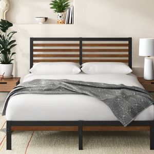 Zinus King Single Kai Bed Frame Bamboo & Metal Bed Base Footboard