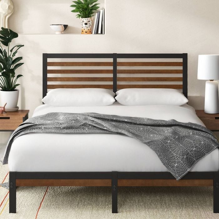 Zinus King Single Kai Bed Frame Bamboo & Metal Bed Base Footboard