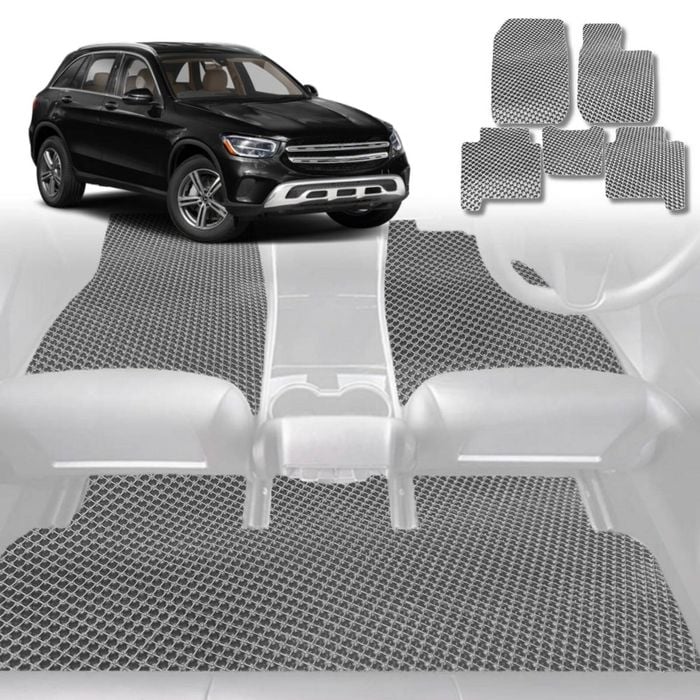 6D Diamond Car Floor Mats for Mercedes-Benz GLC SUV (X253)2015-2022-Full Set-Grey-Outback GT