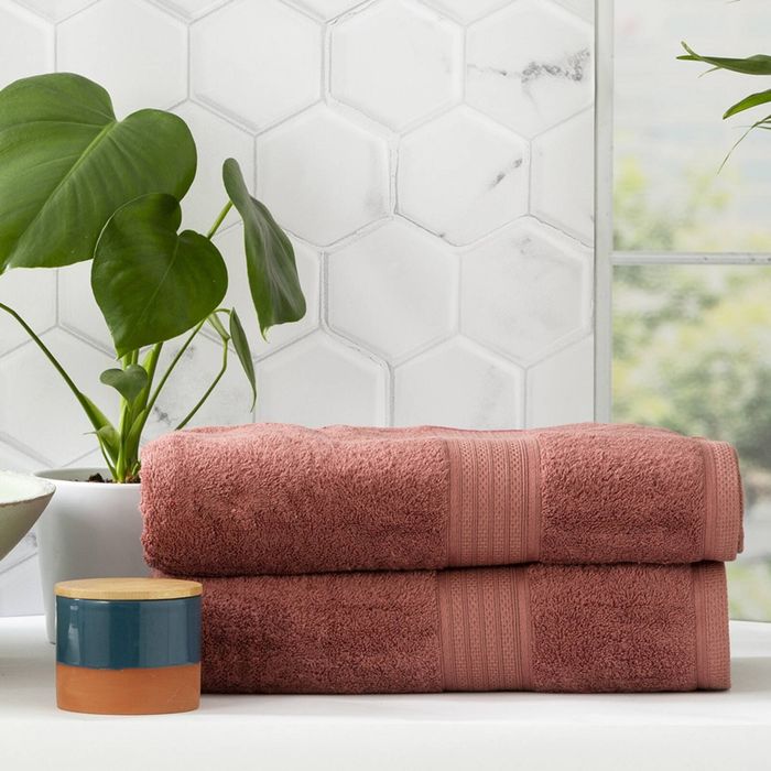 2pc Renee Taylor Stella Bath Sheet/Towel 160cm Soft Bamboo Cotton 650 GSM Brick