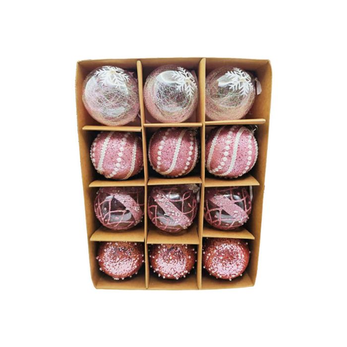 Catzon 12 Pcs Christmas Ornaments 7CM Shatterproof Hanging Pearl Balls for Holiday Party-Pink