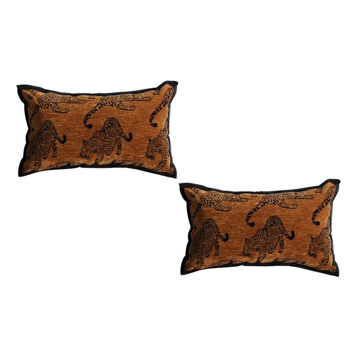 SOGA 2 Pack Dark Brown Leopard Lumbar Throw Pillow 30x50cm