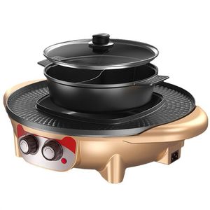 Catzon 2-in-1 Electric Hot Pot And Grill With Temperature Control Cooker-gold