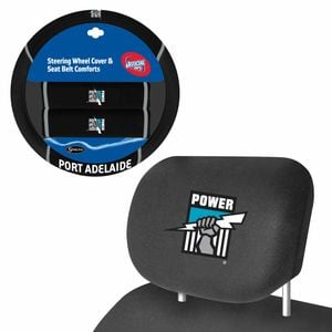 Port Adelaide Power Official Afl Steering Wheel Cover And Headrest Cover Combo