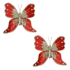 Catzon 2Pcs Christmas Sparkling Butterfly Ornament with Clip-Red